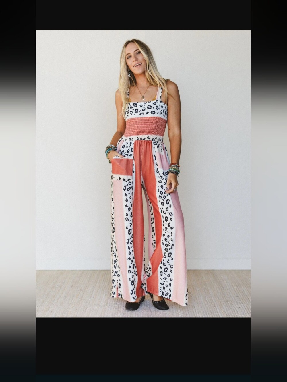 Sleeveless Leopard Print Wide-Leg Jumpsuit in Blush Pink - Picture 2 of 9